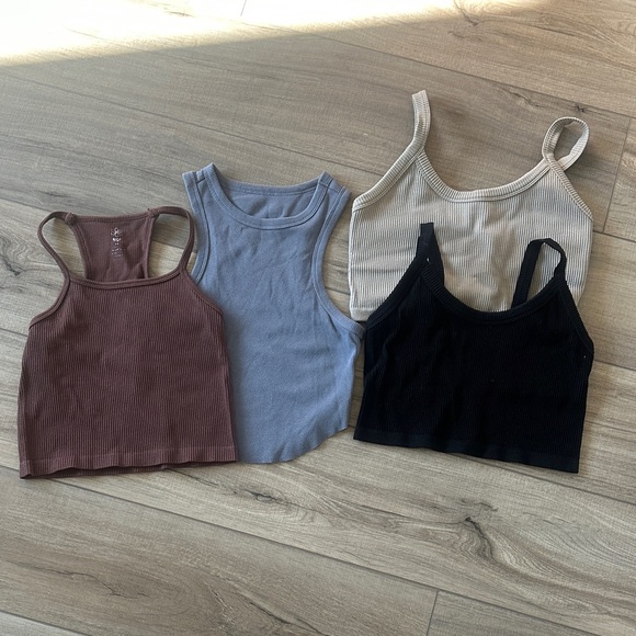Tops - Women's Ribbed crop/semi crop Tank Tops  - Black, Blue, Brown, Cream